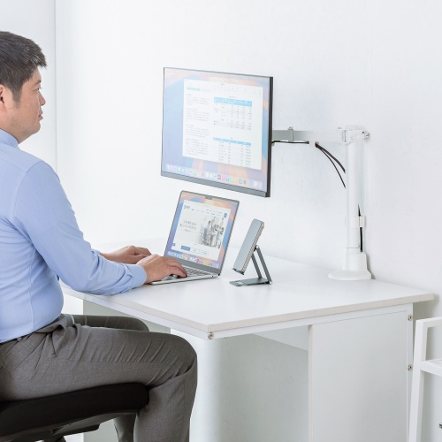 モニターアーム（ディスプレイアーム・薄型クランプ・耐荷重9kg・3関節アーム・32インチまで対応・ホワイト）