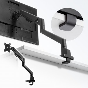 モニターアーム｜ガス式・スリムクランプ/穴あけ・上下/左右/前後/回転・黒