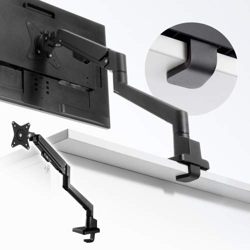 モニターアーム｜ガス式・スリムクランプ/穴あけ・上下/左右/前後/回転・黒