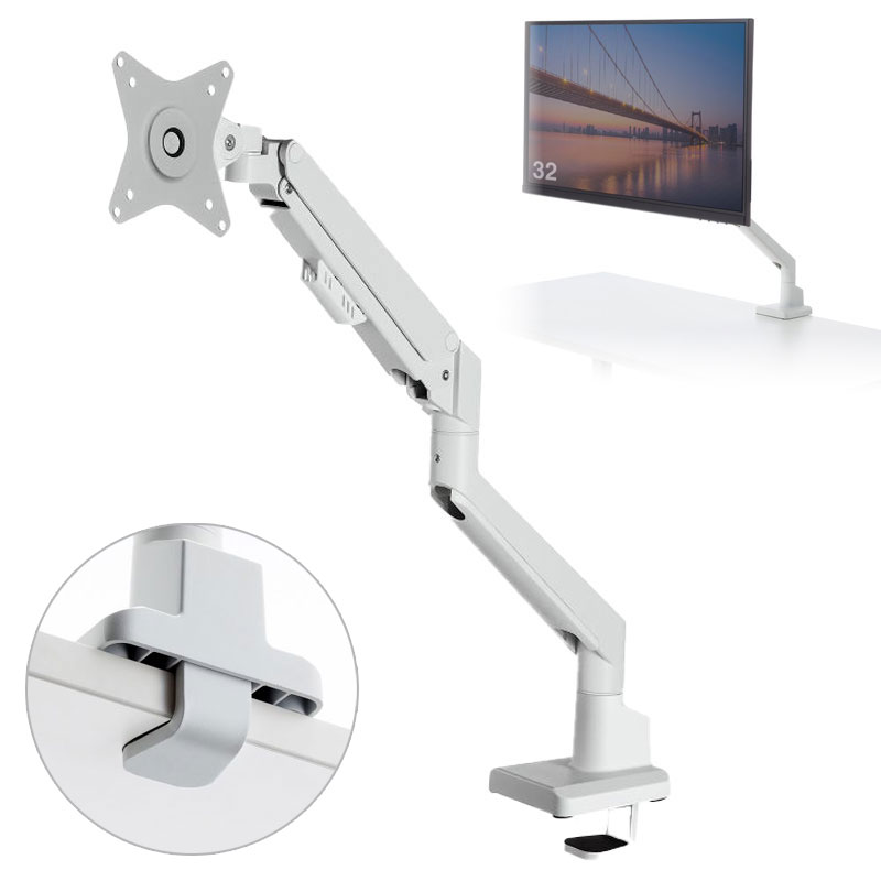 モニターアーム（上下・左右・高さ・回転・シングル・ガススプリング・32インチ対応・耐荷重9kg・クランプ・グロメット・ディスプレイアーム・ホワイト） CR-LAC1403W サンワサプライ
