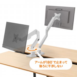 モニターアーム（上下・左右・高さ・回転・シングル・ガススプリング・32インチ対応・耐荷重9kg・クランプ・グロメット・ディスプレイアーム・ホワイト） CR-LAC1403W サンワサプライ