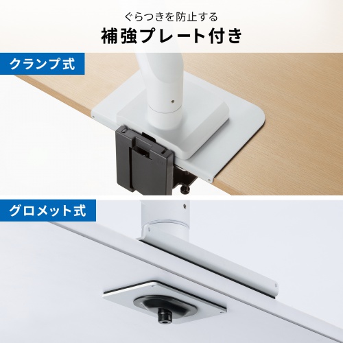 モニターアーム（32インチ対応・高耐荷重・最大49インチ対応・8～20kg対応・クランプ/グロメット固定対応・ホワイト）