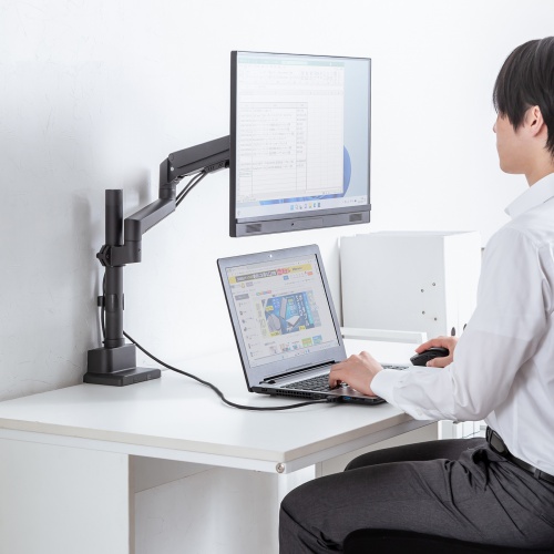 モニターアーム（ディスプレイアーム・ガススプリング・薄型クランプ・耐荷重1から9kg・32インチまで対応・ブラック）