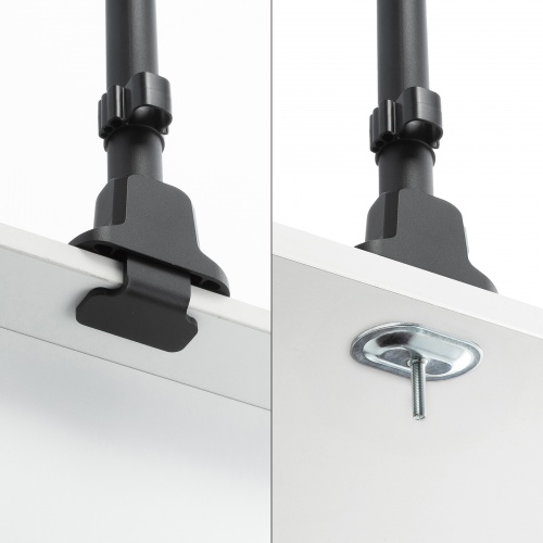 モニターアーム（ディスプレイアーム・2画面上下・デュアルモニター・薄型クランプ・支柱・耐荷重各9kg・32インチまで対応・ブラック）