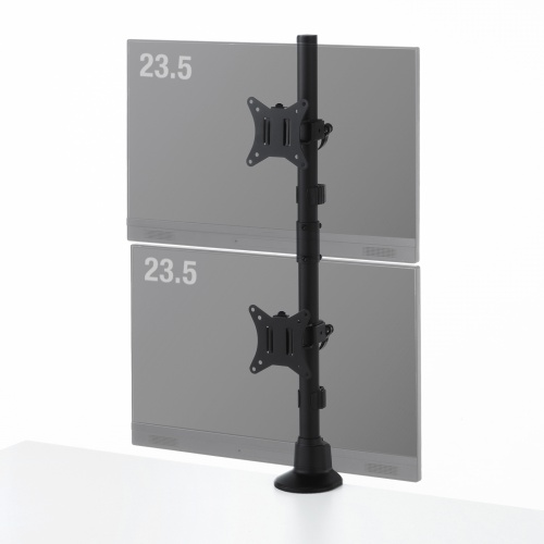 モニターアーム（ディスプレイアーム・2画面上下・デュアルモニター・薄型クランプ・支柱・耐荷重各9kg・32インチまで対応・ブラック）