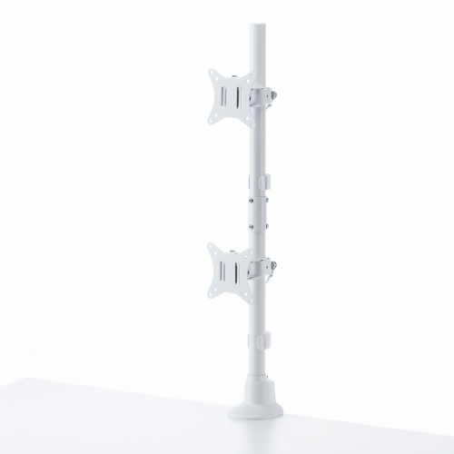 モニターアーム（ディスプレイアーム・2画面上下・デュアルモニター・薄型クランプ・支柱・耐荷重各9kg・32インチまで対応・ホワイト）