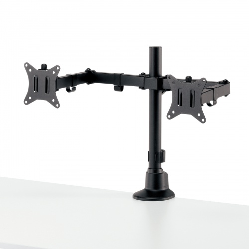 モニターアーム（ディスプレイアーム・2画面左右・デュアルモニター・薄型クランプ・耐荷重各9kg・32インチまで対応・ブラック）