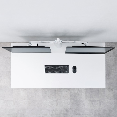 モニターアーム（ディスプレイアーム・2画面左右・デュアルモニター・薄型クランプ・耐荷重各9kg・32インチまで対応・ホワイト）