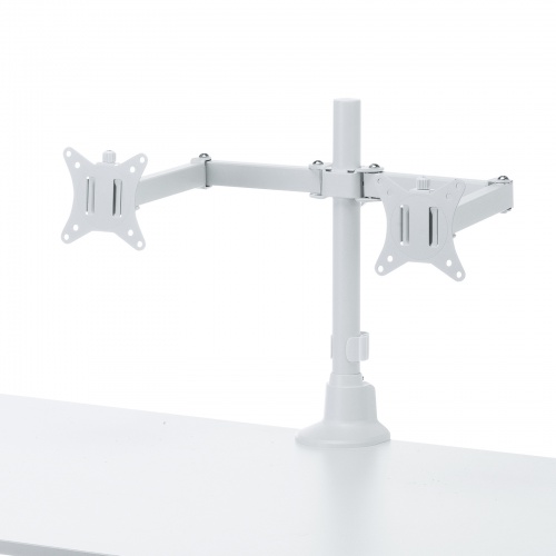 モニターアーム（ディスプレイアーム・2画面左右・デュアルモニター・薄型クランプ・耐荷重各9kg・32インチまで対応・ホワイト）