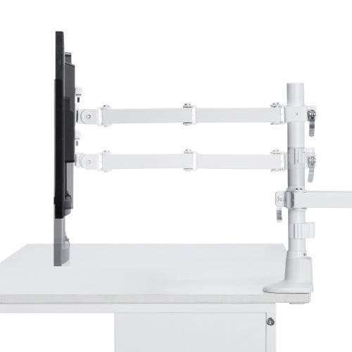 モニターアーム（ディスプレイアーム・2画面左右・デュアルモニター・薄型クランプ・耐荷重各9kg・32インチまで対応・ホワイト）