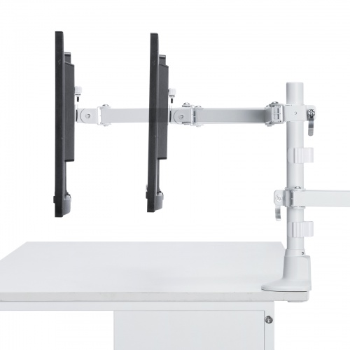 モニターアーム（ディスプレイアーム・2画面左右・デュアルモニター・薄型クランプ・耐荷重各9kg・32インチまで対応・ホワイト）