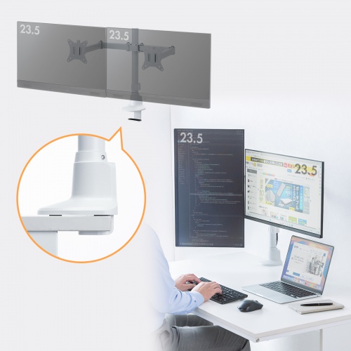 モニターアーム（ディスプレイアーム・2画面左右・デュアルモニター・薄型クランプ・耐荷重各9kg・32インチまで対応・ホワイト）