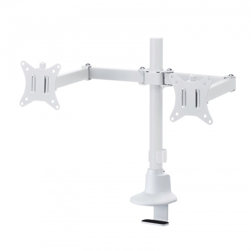 モニターアーム（ディスプレイアーム・2画面左右・デュアルモニター・薄型クランプ・耐荷重各9kg・32インチまで対応・ホワイト）