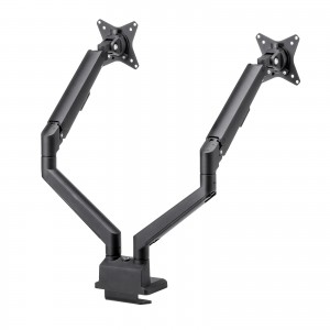 モニターアーム（デュアル・2画面・薄型クランプ・32インチ対応・ガススプリング式・耐荷重1～9kg・ブラック）