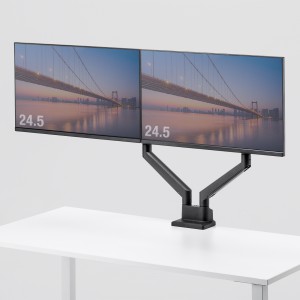 モニターアーム（デュアル・2画面・薄型クランプ・32インチ対応・ガススプリング式・耐荷重1～9kg・ブラック）