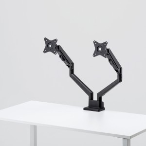 モニターアーム（デュアル・2画面・薄型クランプ・32インチ対応・ガススプリング式・耐荷重1～9kg・ブラック）