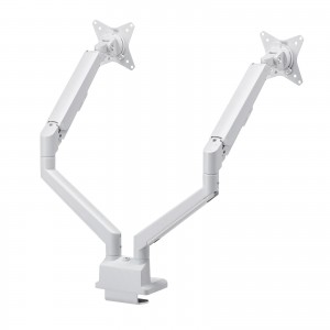 モニターアーム（デュアル・2画面・薄型クランプ・32インチ対応・ガススプリング式・耐荷重1～9kg・ホワイト）