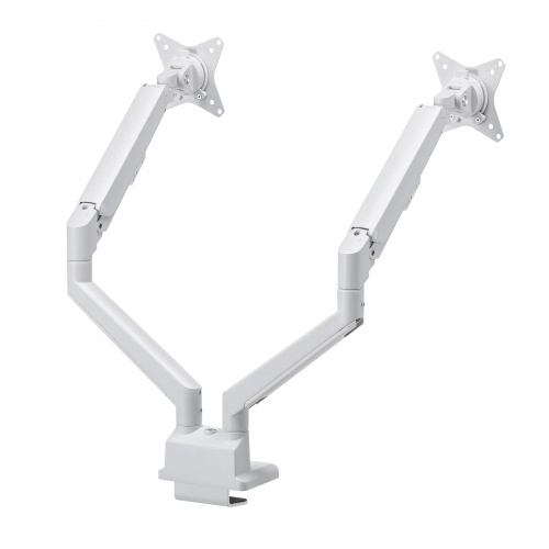 モニターアーム（デュアル・2画面・薄型クランプ・32インチ対応・ガススプリング式・耐荷重1～9kg・ホワイト）