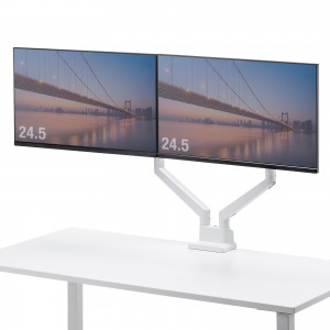 モニターアーム（デュアル・2画面・薄型クランプ・32インチ対応・ガススプリング式・耐荷重1～9kg・ホワイト）