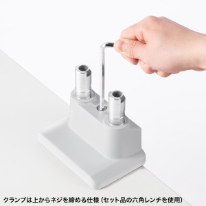 モニターアーム（デュアル・2画面・薄型クランプ・32インチ対応・ガススプリング式・耐荷重1～9kg・ホワイト）