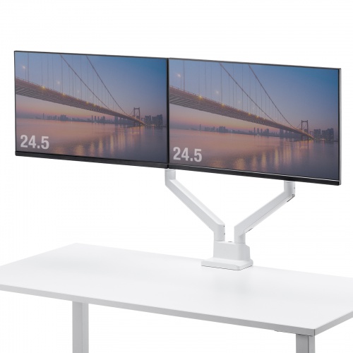 モニターアーム（デュアル・2画面・薄型クランプ・32インチ対応・ガススプリング式・耐荷重1～9kg・ホワイト）