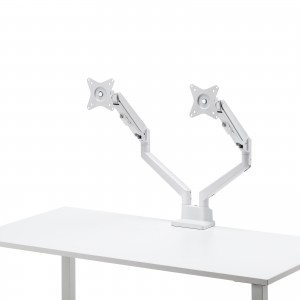 モニターアーム（デュアル・2画面・薄型クランプ・32インチ対応・ガススプリング式・耐荷重1～9kg・ホワイト）