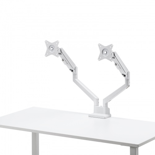 モニターアーム（デュアル・2画面・薄型クランプ・32インチ対応・ガススプリング式・耐荷重1～9kg・ホワイト）