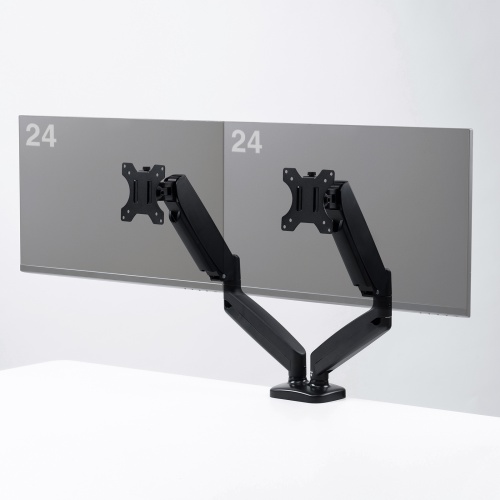 モニターアーム（2画面・デュアル・横2枚・32インチまで・耐荷重8kg・ガススプリング式・クランプ式対応・グロメット式対応） CR-LAC2405BK サンワサプライ