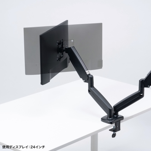 モニターアーム（2画面・デュアル・横2枚・32インチまで・耐荷重8kg・ガススプリング式・クランプ式対応・グロメット式対応） CR-LAC2405BK サンワサプライ