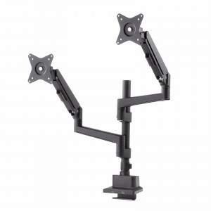 モニターアーム（ディスプレイアーム・2画面上下左右・デュアルモニター・ガススプリング・薄型クランプ・耐荷重各1から9kg・32インチまで対応・ブラック）