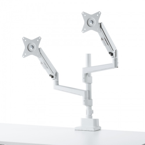 モニターアーム（ディスプレイアーム・2画面上下左右・デュアルモニター・ガススプリング・薄型クランプ・耐荷重各1から9kg・32インチまで対応・ホワイト）