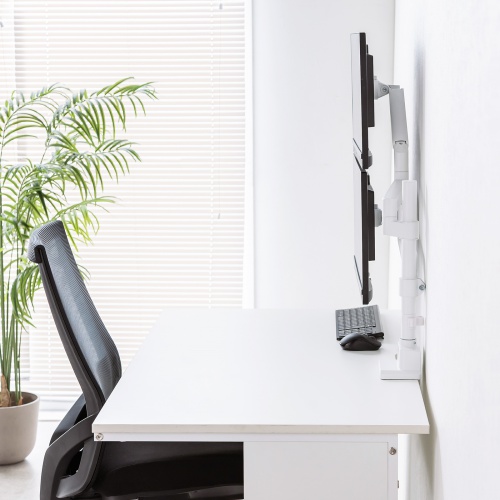 モニターアーム（ディスプレイアーム・2画面上下左右・デュアルモニター・ガススプリング・薄型クランプ・耐荷重各1から9kg・32インチまで対応・ホワイト）
