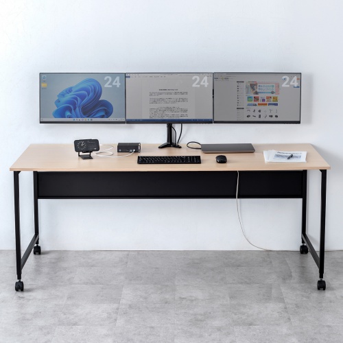 モニターアーム（3画面・27インチ対応・左右・クランプ固定・多関節・ブラック）