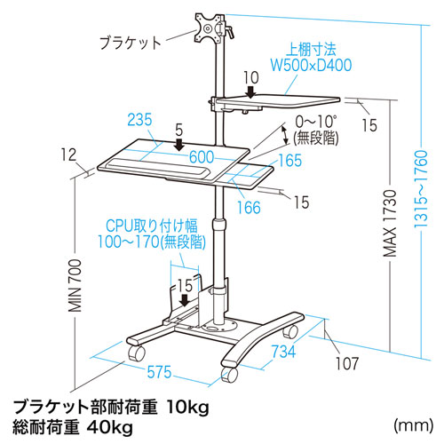 【アウトレット･訳あり・セール】キーボード台・CPUスタンド付き液晶モニタスタンド