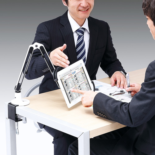 タブレットPC用アーム（2本アーム・角度調整・クランプ式）