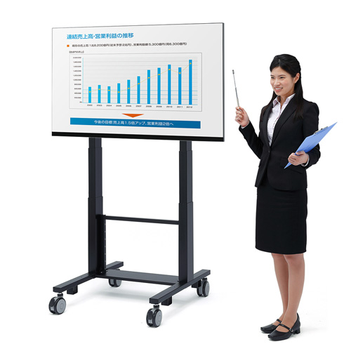 テレビスタンド（キャスター・会議用・移動式・大型・電子黒板・業務用・電動・昇降・高さ調整・60から84インチ対応）CR-PL24BK サンワサプライ