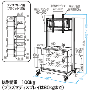 52型までの液晶・プラズマに対応したディスプレイスタンドセキュリティボックス付き(受注生産） CR-PL2 サンワサプライ