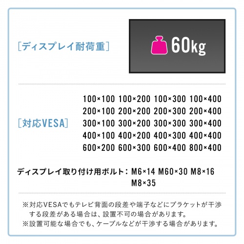 テレビスタンド（ディスプレイスタンド・40～65インチ対応・ディスプレイ耐荷重60kg・中棚・下棚・ディスプレイブラケット・大型キャスター付き） CR-PL58BK サンワサプライ