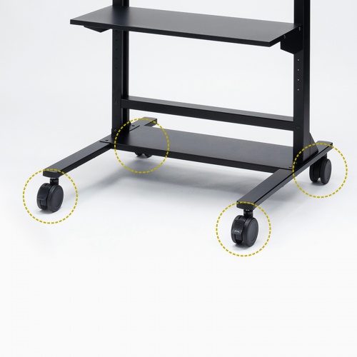 テレビスタンド（ハイタイプ・キャスター付き・55～100インチ対応・高耐荷重・日本製・棚板付き・ブラック）