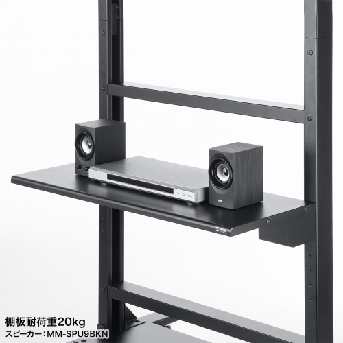 テレビスタンド（ハイタイプ・キャスター付き・55～100インチ対応・高耐荷重・日本製・棚板付き・ブラック）