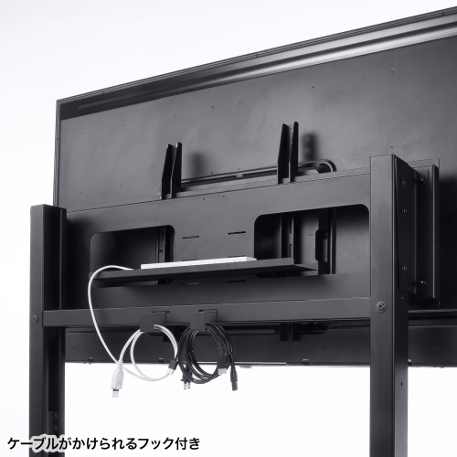 テレビスタンド（ハイタイプ・キャスター付き・55～100インチ対応・高耐荷重・日本製・棚板付き・ブラック）