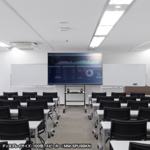 テレビスタンド（ハイタイプ・キャスター付き・55～100インチ対応・高耐荷重・日本製・棚板付き・ブラック）