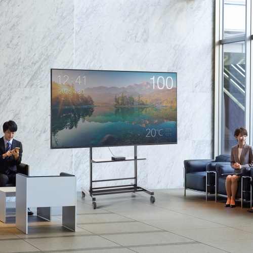 テレビスタンド（キャスター付・60インチ・100インチ対応・高さ調整・タップトレー付・収納棚板付・ディスプレイスタンド・会議室・学校・サイネージ用）