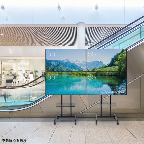 テレビスタンド（2面対応・上下2段・ハイタイプ・キャスター・65インチ対応・高さ変更対応）