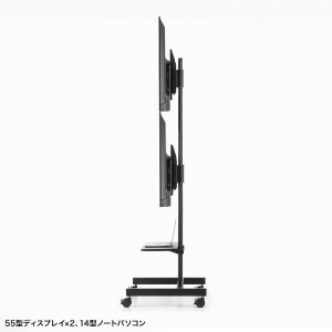 【アウトレット】テレビスタンド（2面対応・上下2段・ハイタイプ・キャスター・65インチ対応・高さ変更対応）
