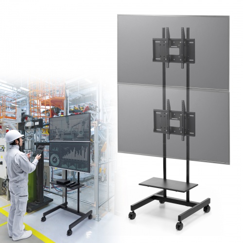 テレビスタンド（2面対応・上下2段・ハイタイプ・キャスター・65インチ対応・高さ変更対応）