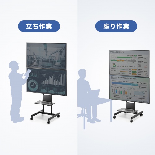 テレビスタンド（2面対応・上下2段・ハイタイプ・キャスター・65インチ対応・高さ変更対応）