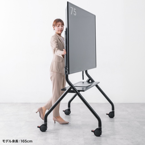 ディスプレイスタンド（キャスター付き・60インチ-100インチ対応・手動昇降・電子黒板・大型モニター・大型棚板付き・学校・会議室・サイネージ）