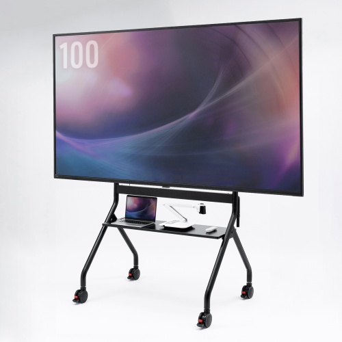 ディスプレイスタンド（キャスター付き・60インチ-100インチ対応・手動昇降・電子黒板・大型モニター・大型棚板付き・学校・会議室・サイネージ）