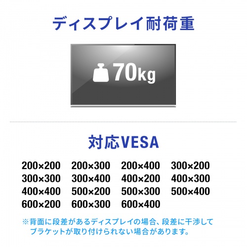 テレビ壁掛け金具（42～75型対応・耐荷重70kg・プッシュ式・大型ディスプレイ・マルチディスプレイ・サイネージ設置向け）